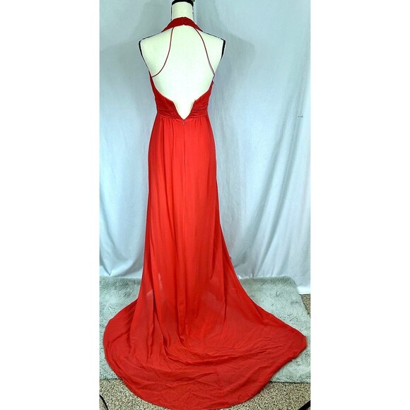 NICOLE MILLER Tangerine Halter Formal Silk Evening Gown Dress w/Train - Sz 2 - Picture 2 of 8
